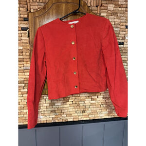 Vintage 80s Stanley Sherman For Neiman Marcus Red Suede Cropped Jacket Sz 8 USA